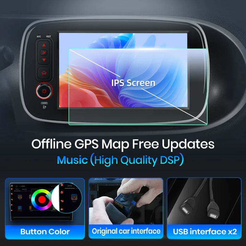 Radio para Auto Junsun de 8 Pulgadas con CarPlay Inalámbrico y Android Auto para Mercedes Benz Smart Fortwo 453 2014-2020, Sistema Multimedia Inteligente con Pantalla Táctil IPS, Reproductor de Video Estéreo, Autoradio 2 Din, Navegación, BT, GPS, 4G, WIFI, FM, AM, DSP 5