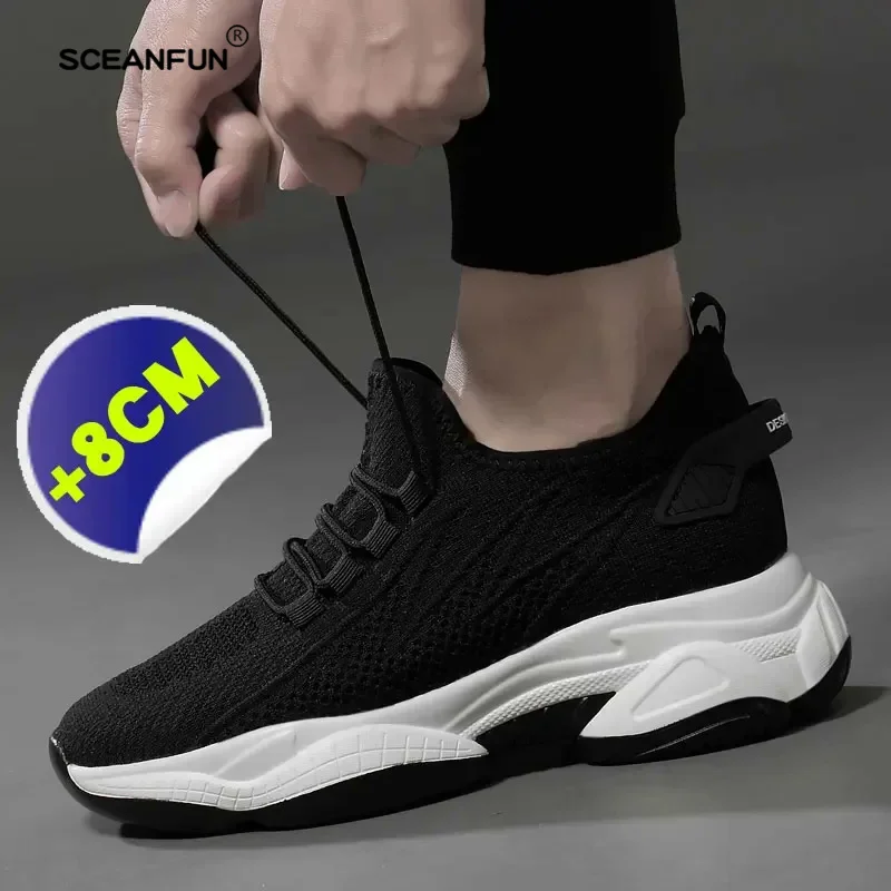High quality sneakers men elevator shoes height increase shoes casual insole 8cm 6cm optional taller male 36-44 heighting 5