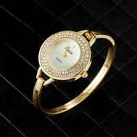 CUSSI Brand Luxury Gold Round Dial Fashion Rhinestone Round Quartz Bracelet Watch Elegant Women's Watch Clock Saati Relojes 1