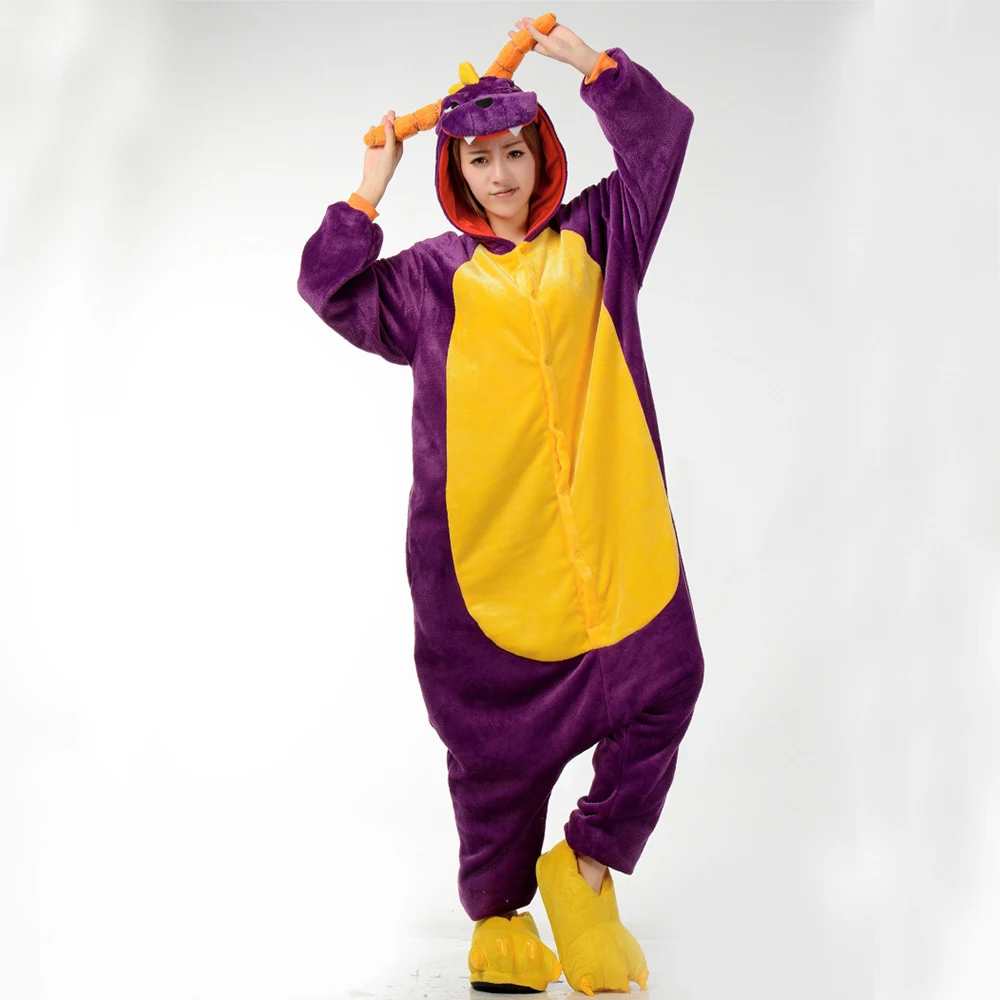 Winter Animal Pajamas One Piece Purple Dragon Onesies Sleepwear Set Kigurumi Jumpsuit Women Unisex Adult Flannel Nightie Pijama