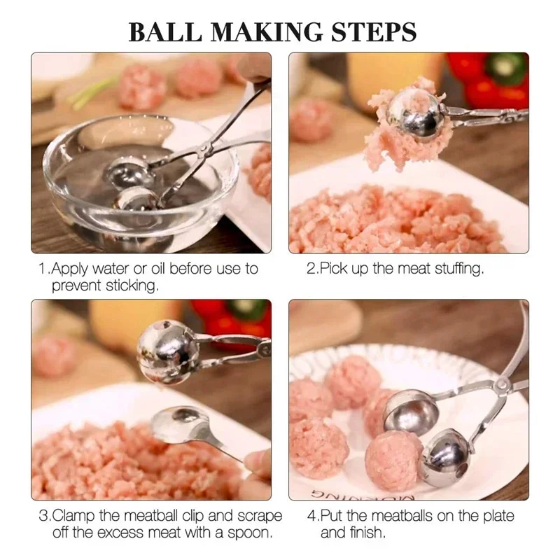 Stainless Steel Meatball Clamp Pill Round Rice Ball Maker Clip Tongs With Grip Pork Beef Meat Kitchen Cooking Tools DIY Gadget