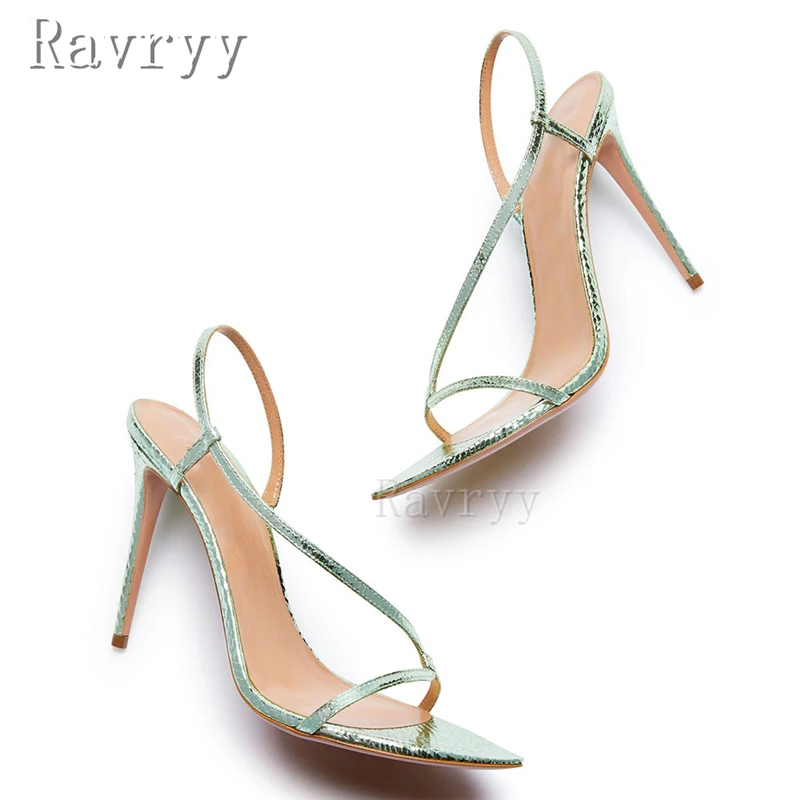 

Summer New High Heel Sandals Women Sexy Pointed Open Toe Green Pink Wedding Bridal Shoes Back Strap Party Shoes