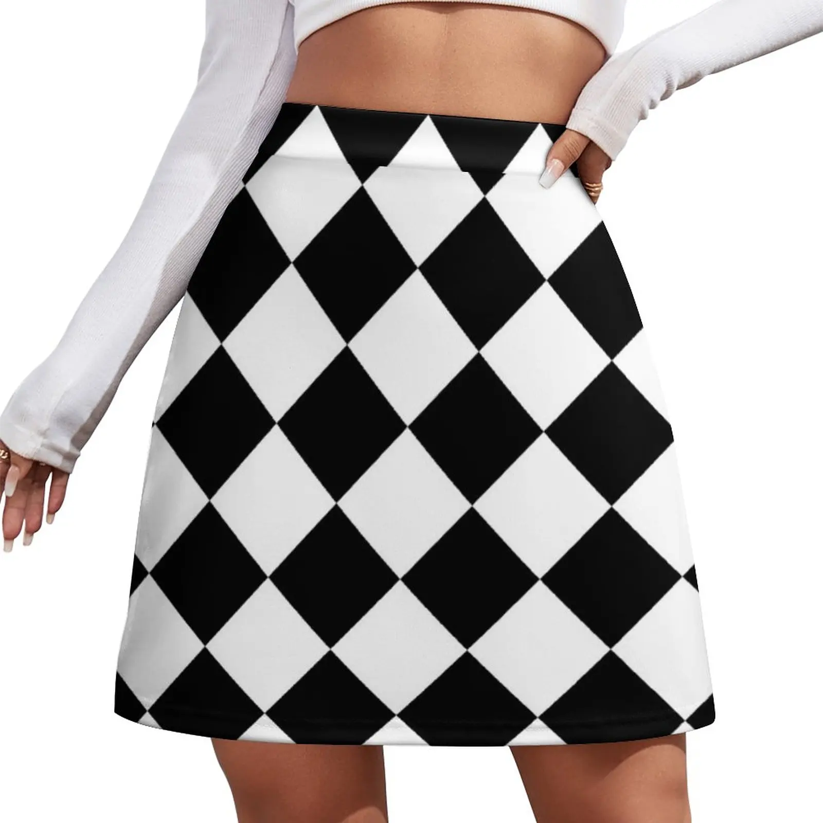 

Black & white diamond pattern with border Mini Skirt korean fashion women's summer clothing 2024 skirt for women