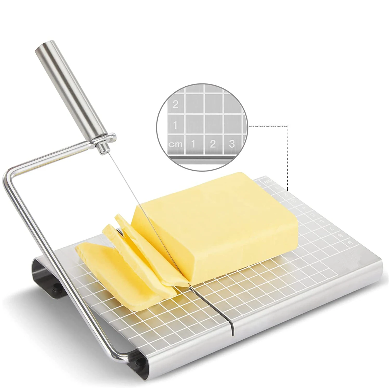 Cheese Slicer Stainless Steel Cutter with Wire Accurate Size Scale for