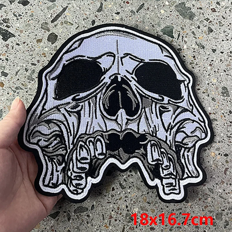Beard Skull Embroidered Iron-On Patch – 5 Inch, MC Biker Style