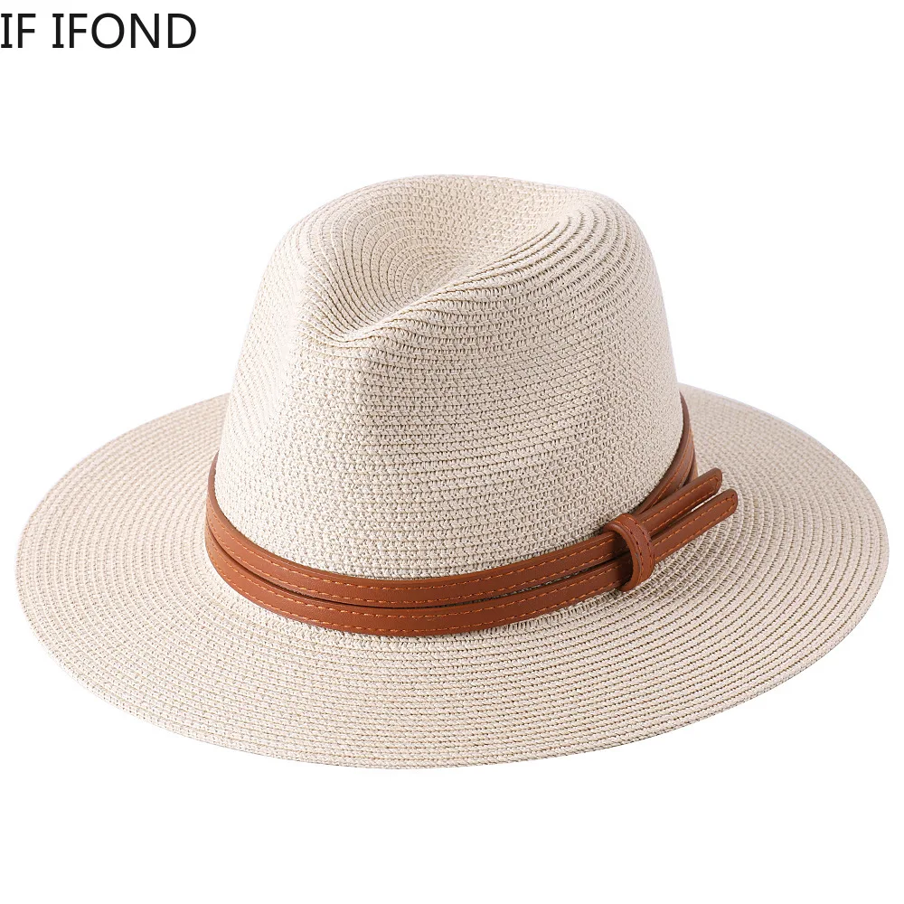 56-58-59-60CM New Natural Panama Soft Shaped Straw Hat Summer Women/Men Wide Brim Beach Sun Cap UV Protection Fedora Hat 4