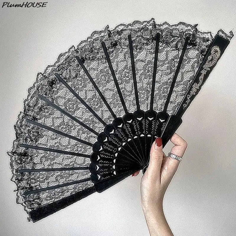 Folding Fan Decorative Hand Fan Chic Female Handheld Red Fan Vintage Style Lace Folding Chinese Japanese Pattern Art Craft Gift Decor