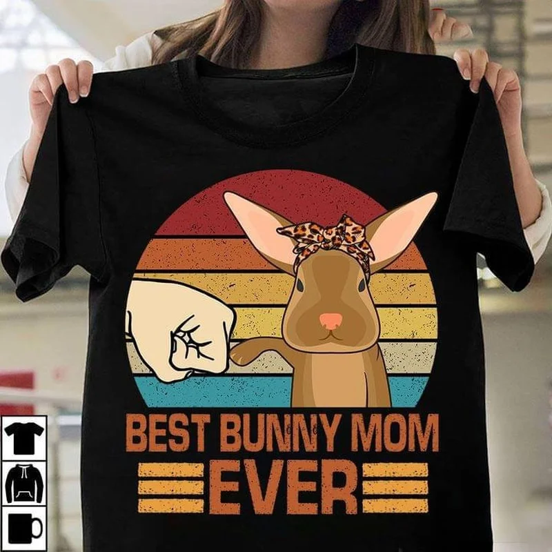 Best-Bunny-Mom-Ever-Print-T-Shirt-Women-Short-Sleeve-O-Neck-Loose