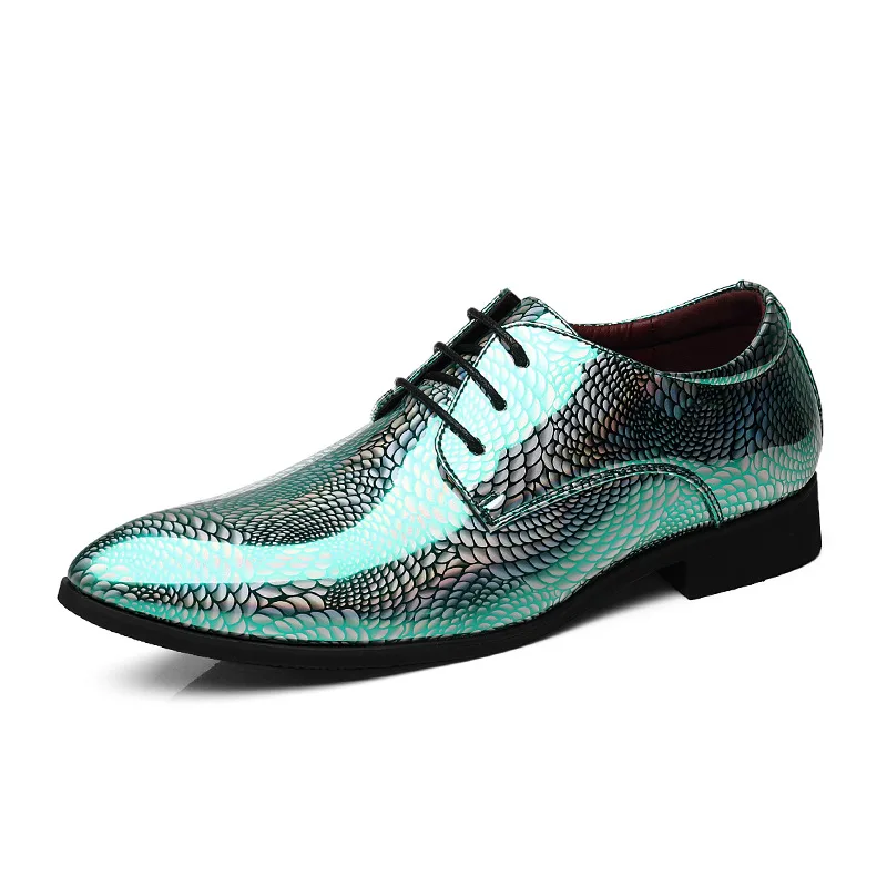 Men Mirror Face Oxfords Shoes Luxury Designer Formal Shoes Patent leather Pointed Shoes Lace-Up Business Dress Green Mocasines