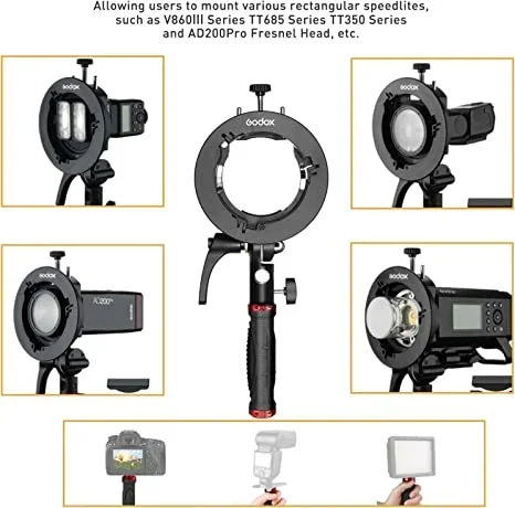 Godox S2 Flash Holder Bracket S-type Bowens Mount Lamp Holder Handheld for Godox Flash Light Snoot Softbox Beauty Dish Honeycomb