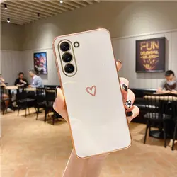 Luxury Love Heart Plating Phone Case - Elegant Back Cover - S10 (White)