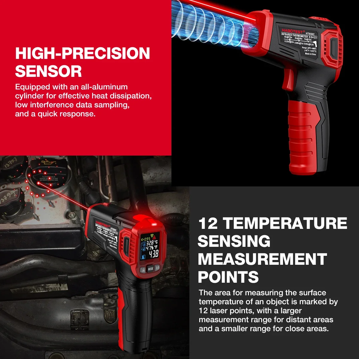 HABOTEST HT650 Digital Infrared Laser Temperature Non-contact Industrial Laser Temperature Meter Gun Tester,digital thermometer,infrared thermometer