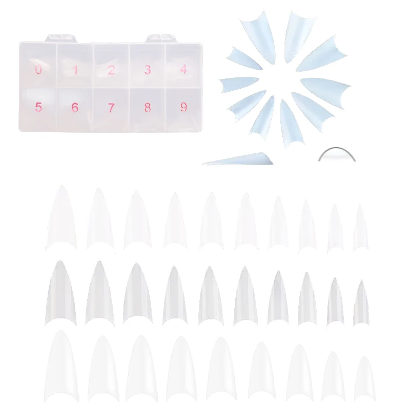 

500pcs Per PP-Bag Tips Clear/Transparent/Natural/White 10 Sizes Point Stiletto False Nail Tips French Half Cover FN15