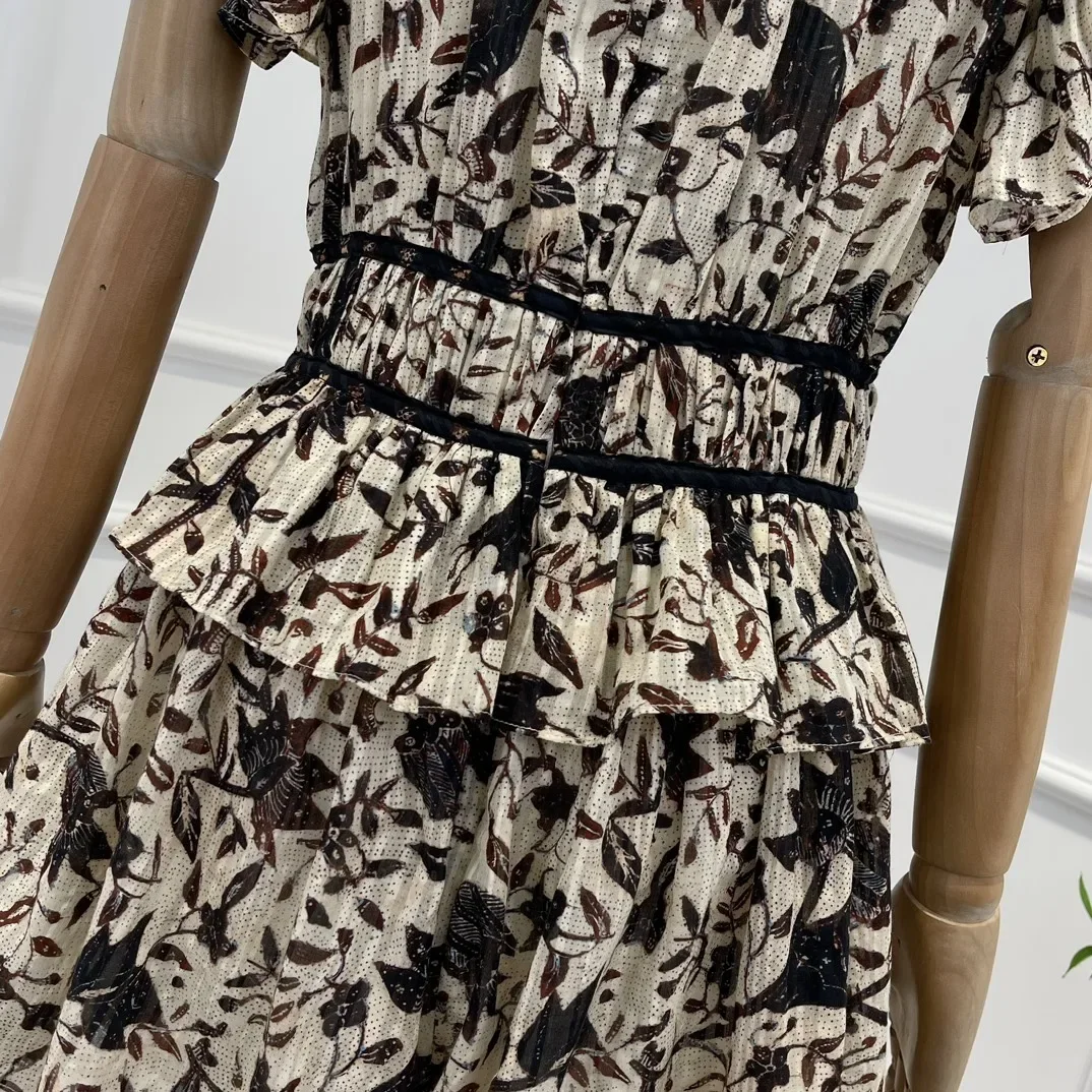 2022 New Spring Summer High Quality Fashion Flower Print Ruffled Woman Beach Style Casural Playsuit