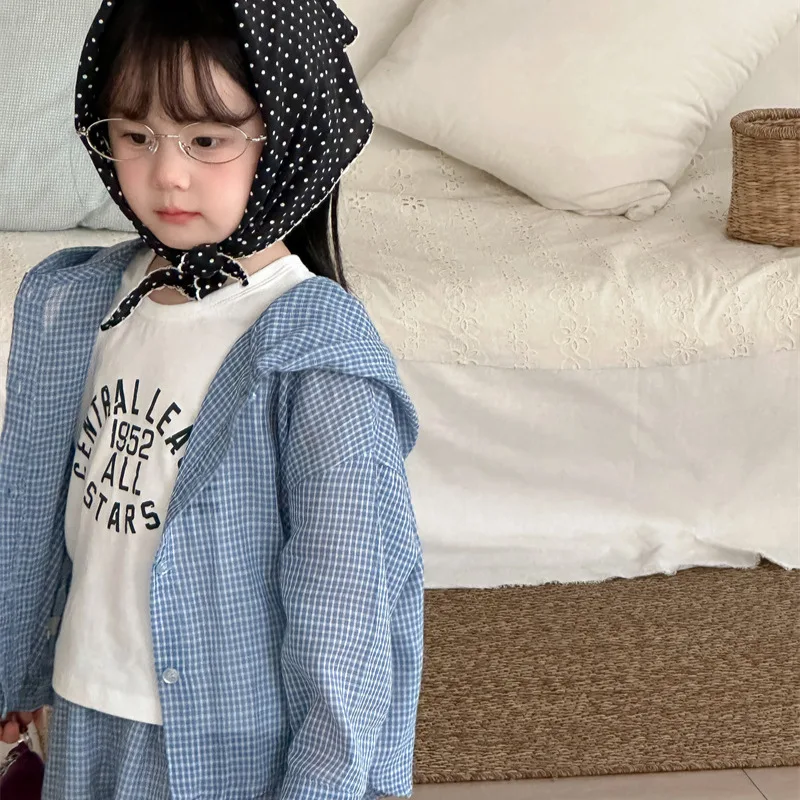 2026 봄 여름 새로운 어린이용 세련된 문자 프린트 탱크탑 소녀와 를 위한 심플한 라운드넥 민소매 탑 한국 스타일