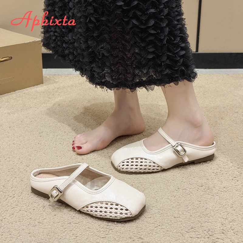 Aphixta Weave Design Women Classic Slides Silver Flat With Slippers For Women Slip On Sandals Outdoor Fashion Woman Mules Size43