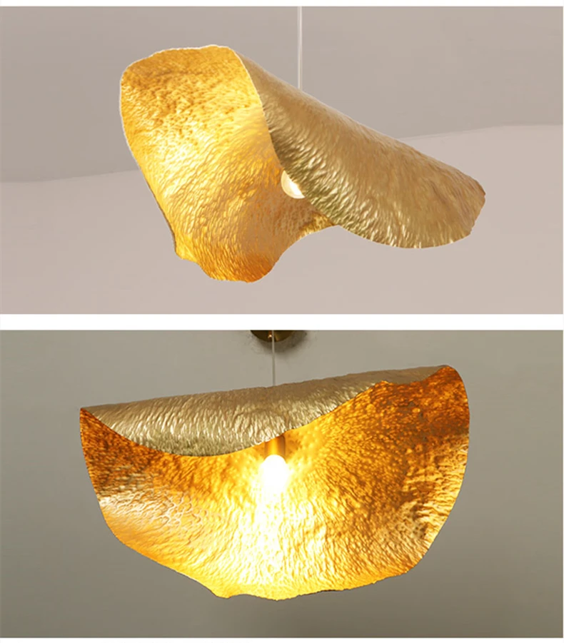 Nordic Leaf Pendant Lamp Copper Chandelier Creative Living Dining Bar Kitchen Island Lanterns LED Curved Pendant Light