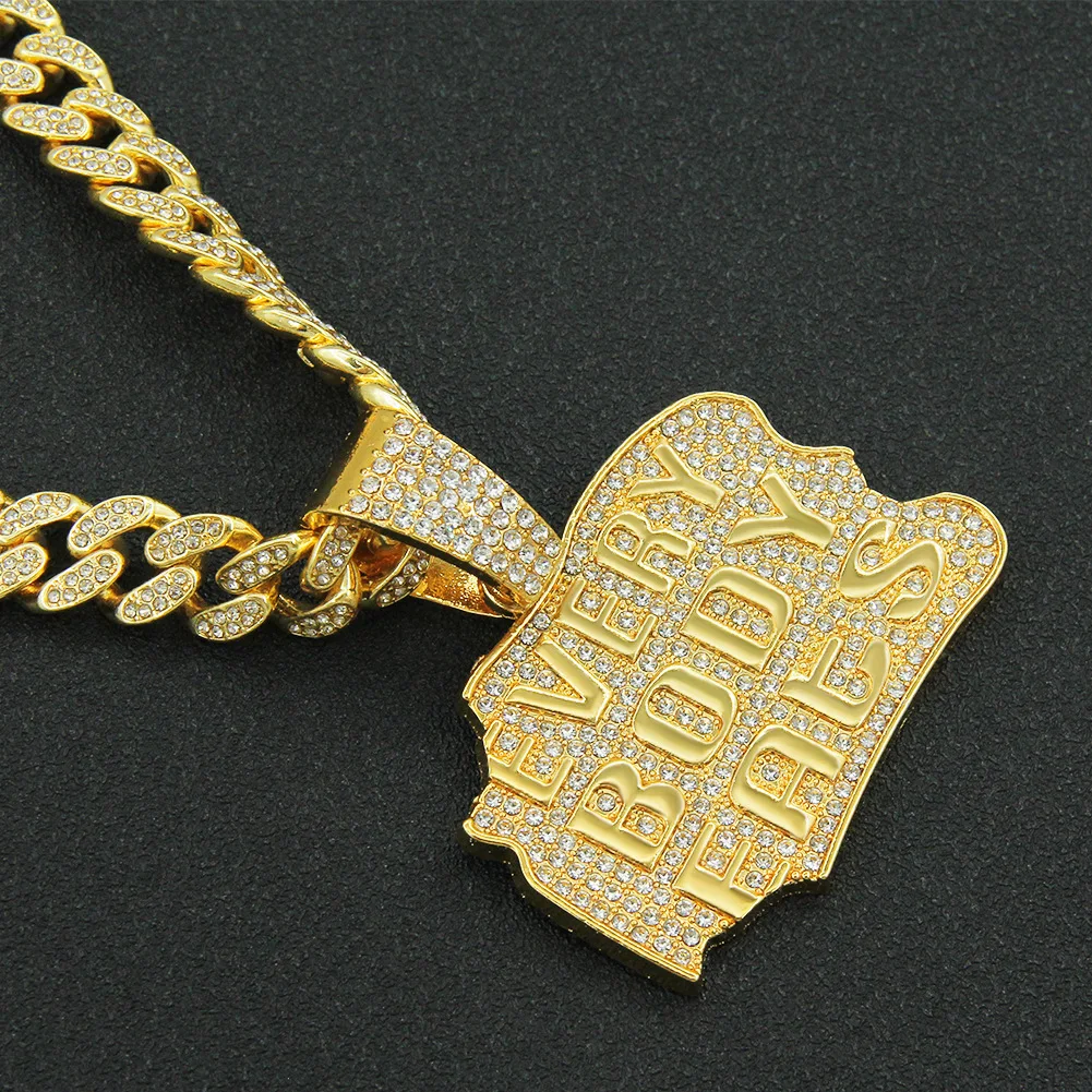 

Iced Out Cuban Chains Bling Diamond Letter Rapper Rhinestone Pendants Mens Necklaces Gold Link Charm Jewelry for Women Choker
