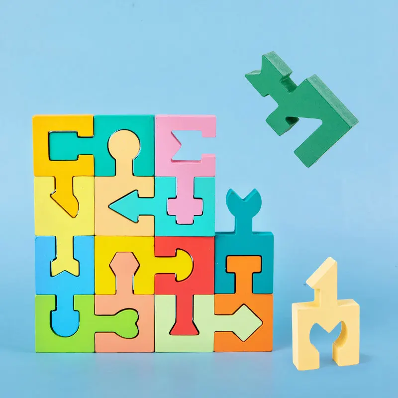 

pb playful bag New 16 shape matching blocks Children's puzzle assembled geometry wooden toys Creative education gifts UG312