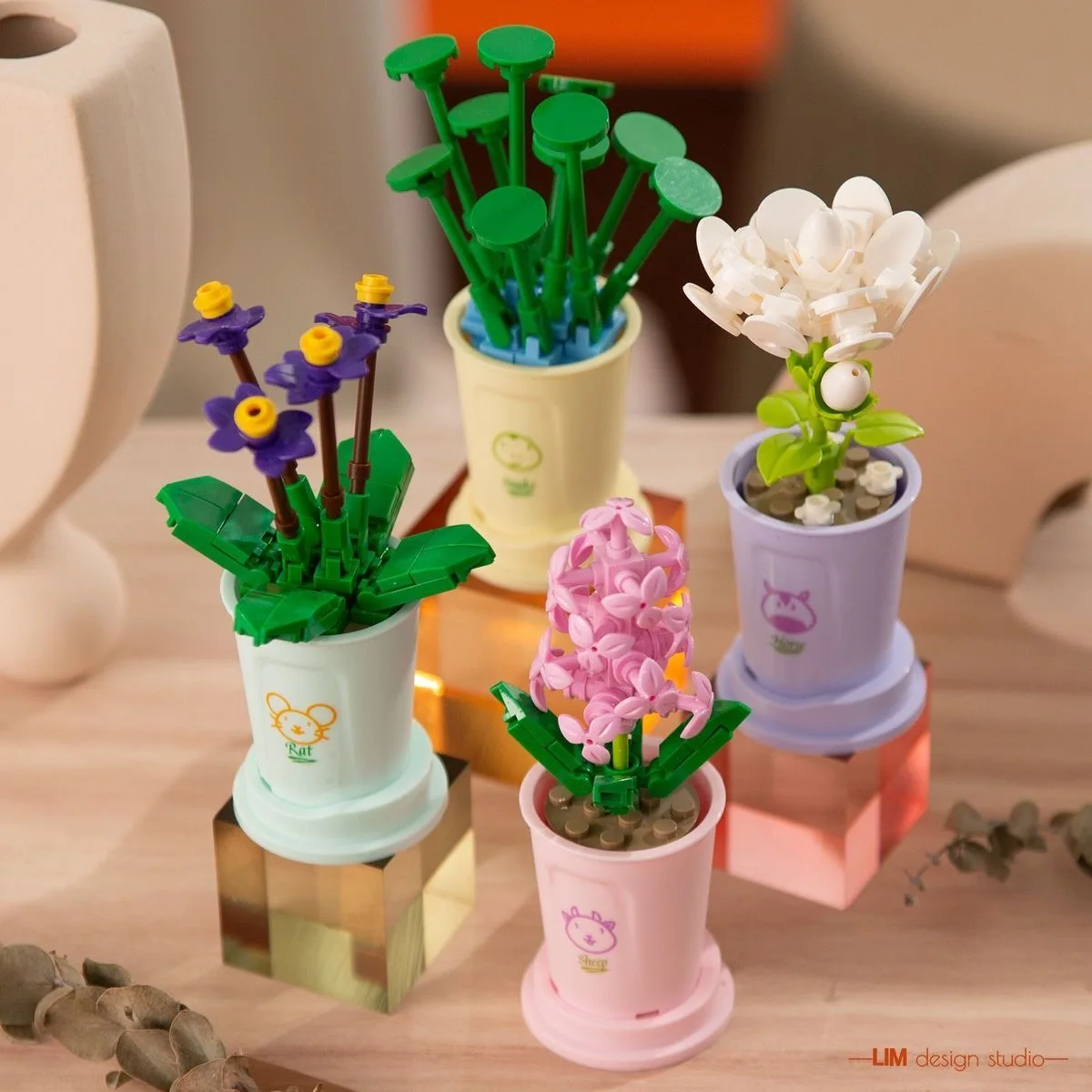 City Flower Building Blocks Street View Bouquet Sunflower Potted Hibiscus Rose Home Farm Tree Animal DIY Bricks Friends Toys