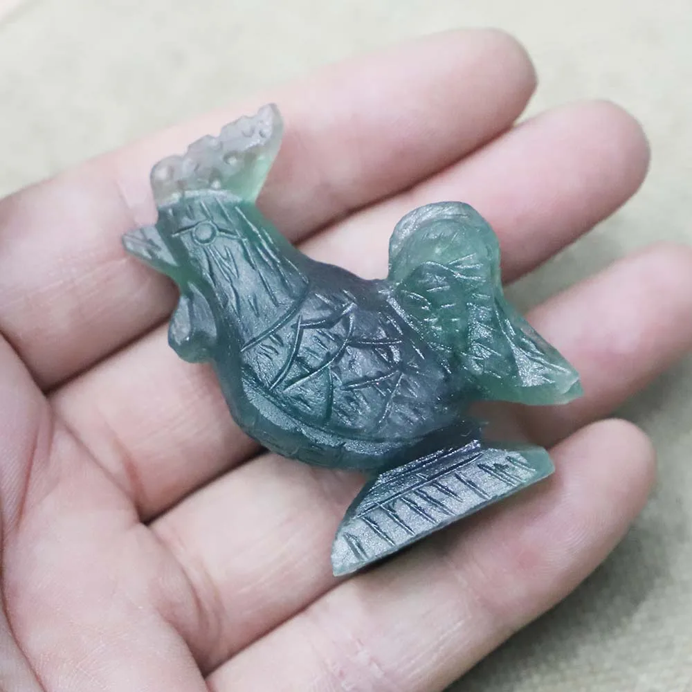 Natural Green Fluorite Carved Crystal Cock Figurine Ornaments Healing Statue Guardian Fashion Charms Exquisite Gifts Home Decor