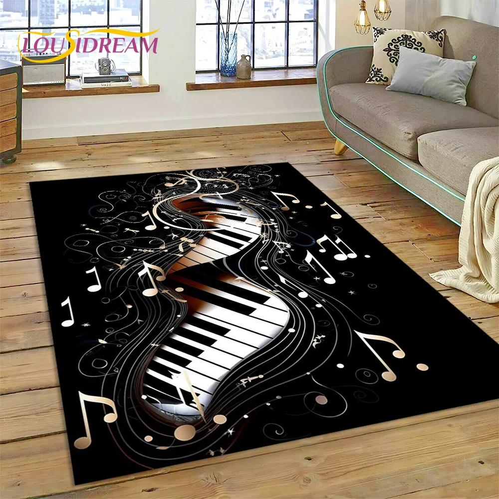 thumbnail image 1 of Alfombra con dibujos animados de instrumentos musicales con teclas de piano en 3D para el hogar, sala de estar, dormitorio, sofá, decoración, alfombra para niños, alfombra antideslizante, 1 of 5