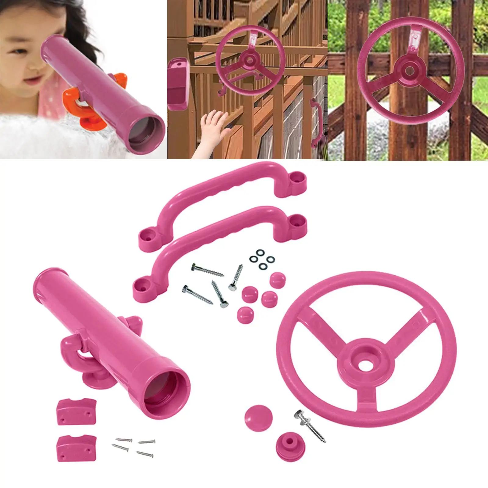 Playground Equipment Pink Set Pirate Telescope Steering Wheel Handle Bars for Jungle Gym Swingset Backyard Treehouse Parts 5
