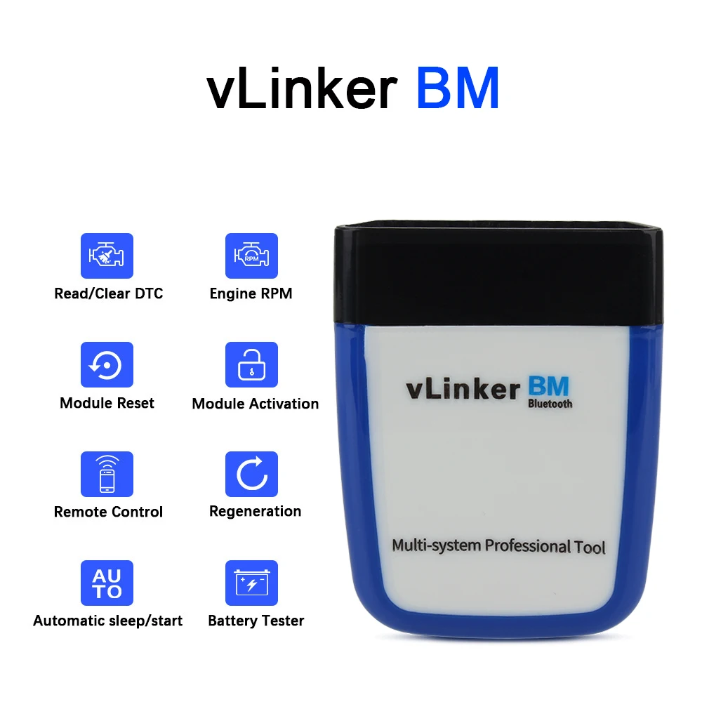 OBD2 Scanner Code Reader ELM327 VLinker BM Bluetooth 3.0 V2.2 For BMW Bimmercode Scan Car Diagnostic Tool best car battery charger