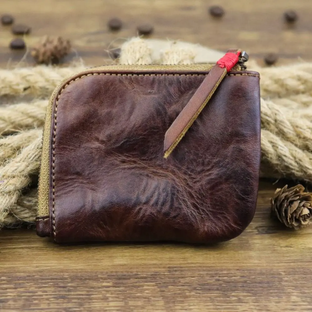 Unisex Leder-Münzbörse Vintage Handgefertigte Mehrfarbige Reißverschluss-Geldbörse Kartenhalter Schlüsselkartenetui für Damen & Herren – Detail 9
