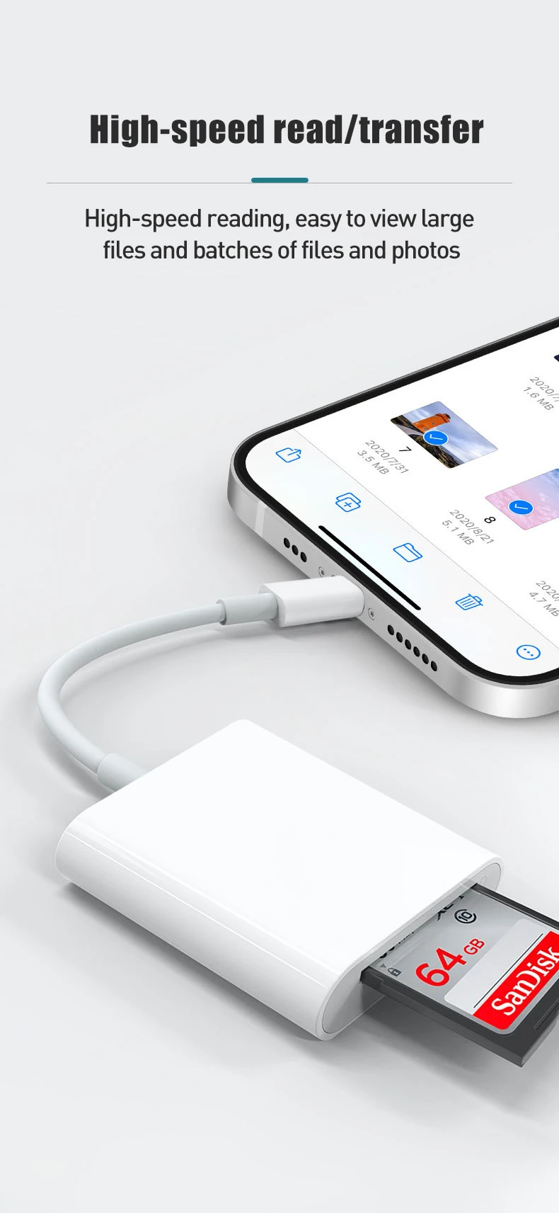 8Pin to SD TF Card Reader For iPhone 13 12 Micro SD TF Memory Card