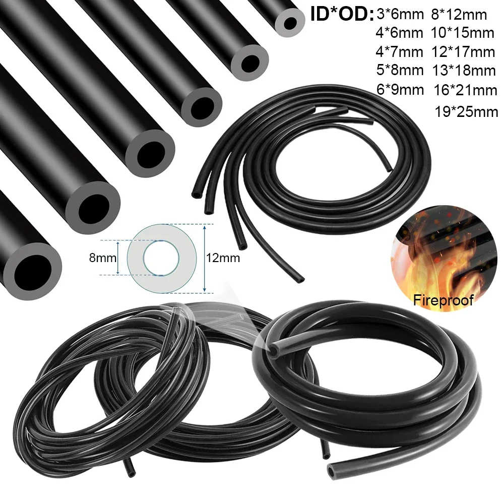 Multi-Size Black Smooth Nitrile Rubber Hose – 1m/3m Lengths, 3mm-19mm Diameter