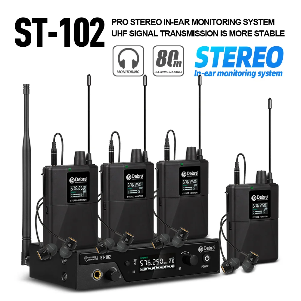 

ST-102 stereo wireless in-ear monitoring system, transmission distance 80-300 meters, for professional stage, studio recording
