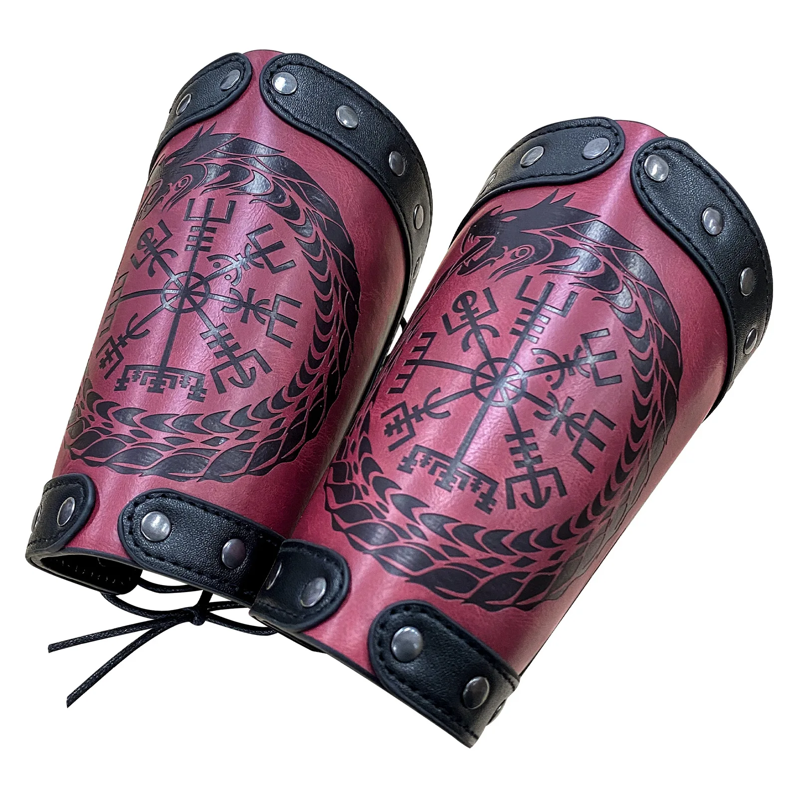 

Men's Nordic Viking Style Snake Crested Leather Wristband Bracelet Nordic Compass Rune Amulet Vintage Knight Wristband