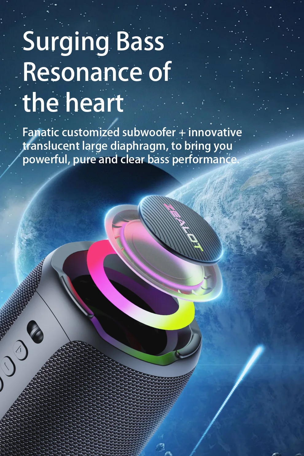 ZEALOT S61 20 W kabellose Lautsprecher, tragbarer Subwoofer-Lautsprecher für den Außenbereich, 3000-mAh-Akku, EQ-Modus, Dual-Pairing. – Detail 8