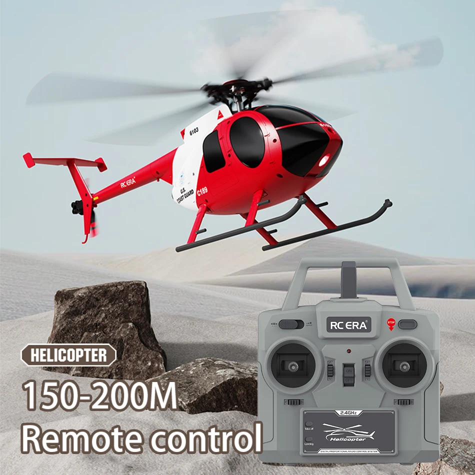 Rc Era 1:28 C189 Md500 Bird Rc Helicopter 4Ch Single Blade Flybarless Dual Brushless Remote Control Aircraft Scale Model Toys
