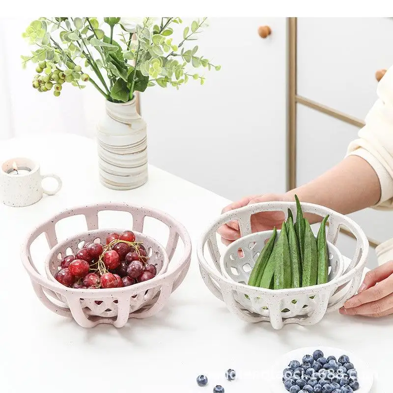 

Creative Hollowed Out Ceramic Fruit Tray Living Room Vegetable Storage Tray Snack Tray Candy Plate Home Solid Color Tableware