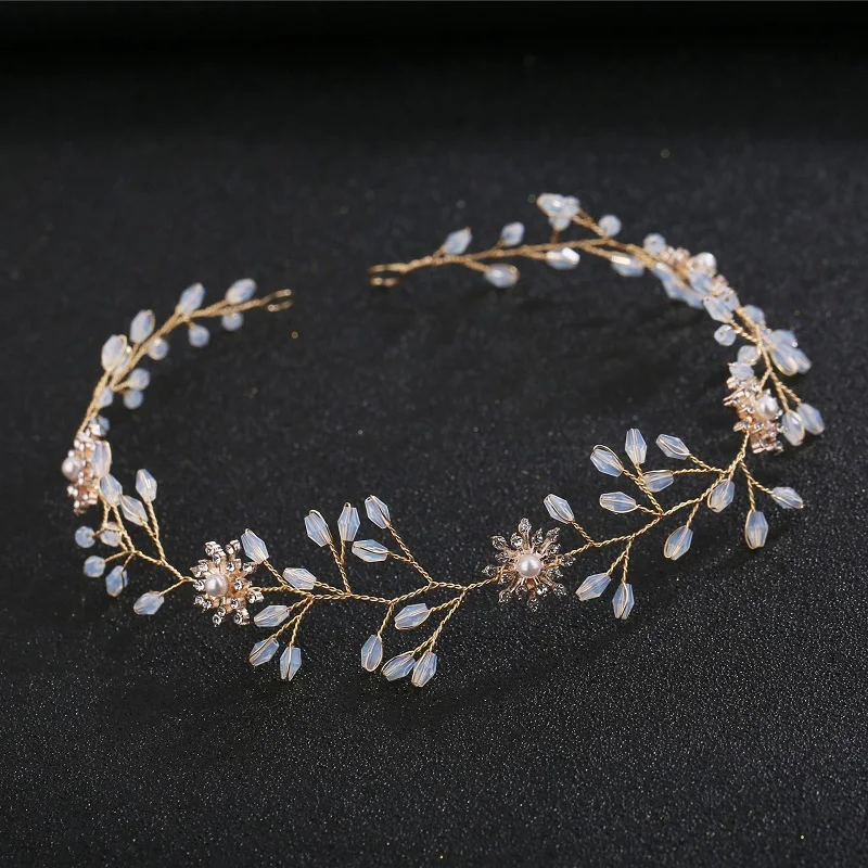 Elegante volle Perle Gold Haarbänder Stirnband Haarschmuck Ornamente Kopfbedeckung Hoop für Frauen Mädchen Kinder Geburtstagsgeschenk – Detail 12