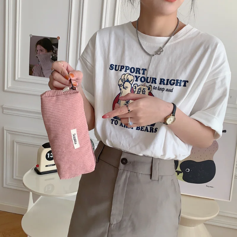

Solid Retro Corduroy Cosmetic Bags Makeup Toiletry Organizer Small Pouch Portable Student Stationery Pencil Case Storage Bags