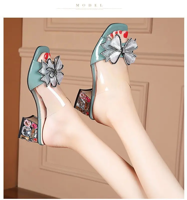 PVC Şeffaf Ilmek Slaytlar Moda Köpüklü Taklidi Peep Toe Tasarımcı Yaz Kadın Zarif Kaymaz Parti Ayakkabı_voghion.com