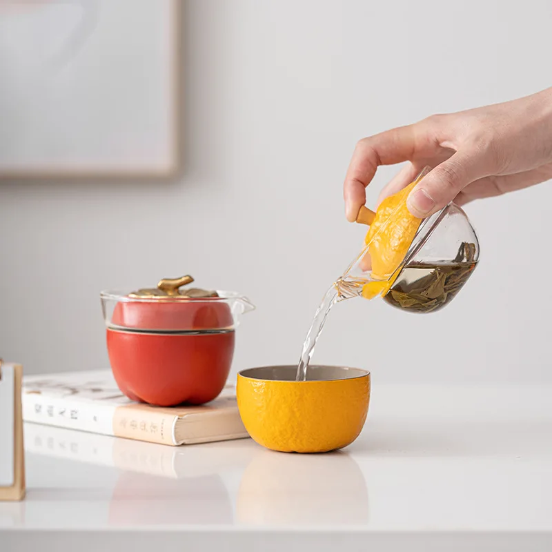 

Ugly Orange Quick Guest Cup One Pot Two or Three Cups Outdoor Car Portable Portable Tea Pot Ceramic Travel Tea Set