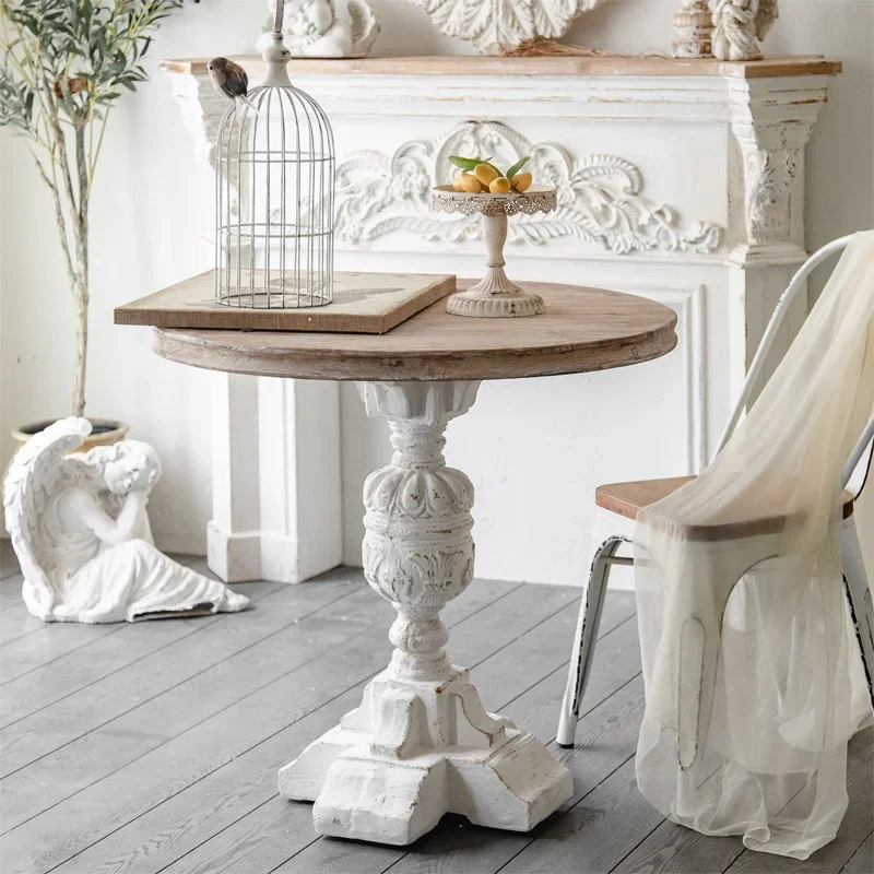 Wood Shabby Chic Round Dining Table And Chairs American Solid Wood