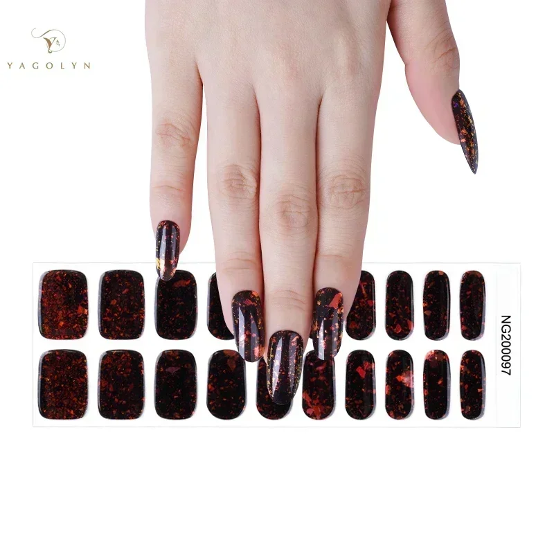 16/20/22Tips Semi-Cured Gel Nail Patch Adhesive Sliders Long Lasting Full Gel Nail Stickers DIY Manicure Harden In UV Lamp Need 5