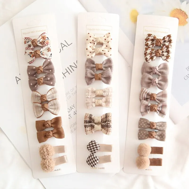 Hair Clips 10Pcs Plaid Bowknot Floral Dot Baby Girl Children Kid Barrettes Headwear