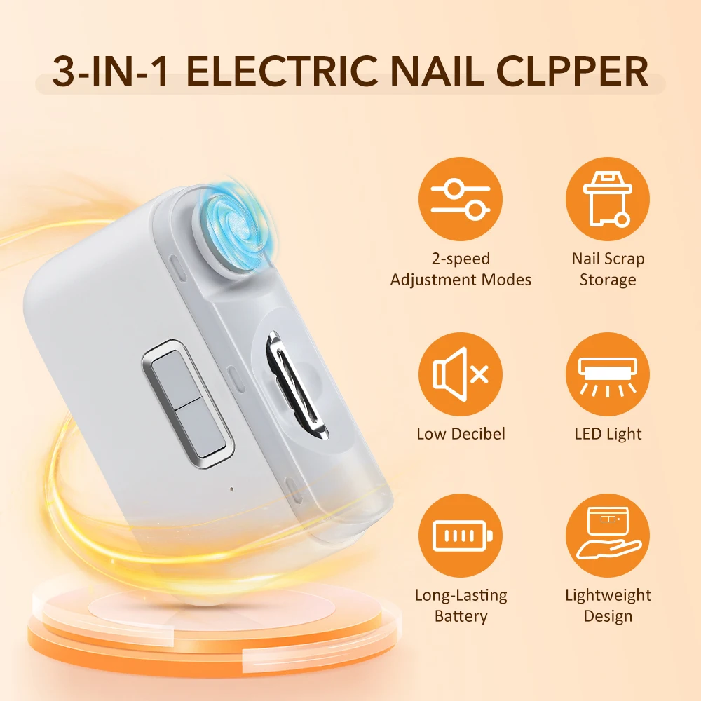 3 in1 Grinding & Polishing Automatic Electric Nail Clipper Multifunctional Portable Nail Grinder with LED Electric Manicure Tool
