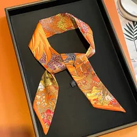 Retro Zebra Floral Print Skinny Silk Ribbon Scarfs Women Hairband Soft Satin Neckerchief Female Bag Ribbons Foulard Neck Ties 2