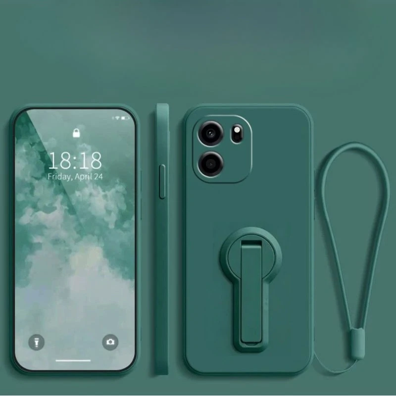 Liquid Silicone Shockproof Stand Holder Case with Lanyard and Lens Protection