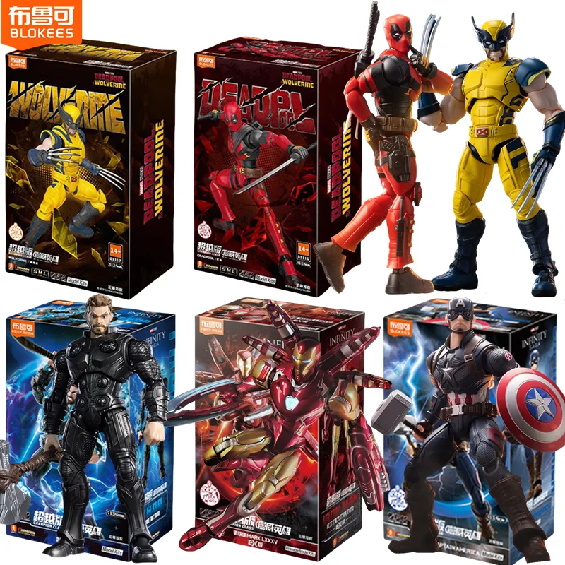 BLOKEES Deadpool Wolverine X-Men Logan Winston Wilson Spiderman Venom Captain America Actionfiguren mit Beweglichen Gelenken Spielzeug Geschenke