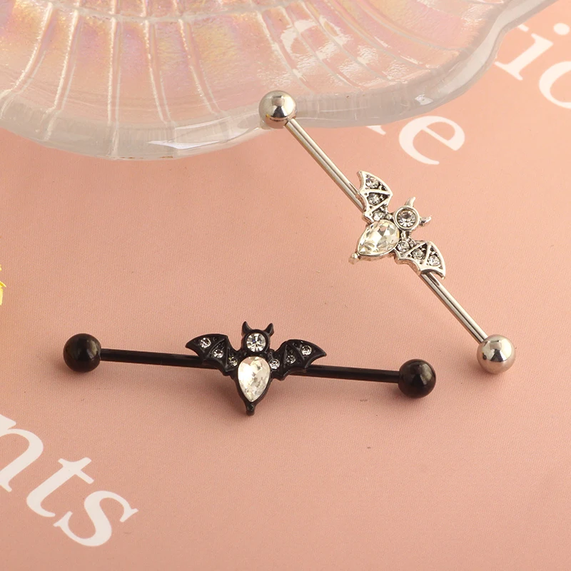 14g Stainless Steel Long Industrial Piercing Snake Moon CZ Crystal Piercing Barbell Earring Cartilage Helix Piercing 38MM