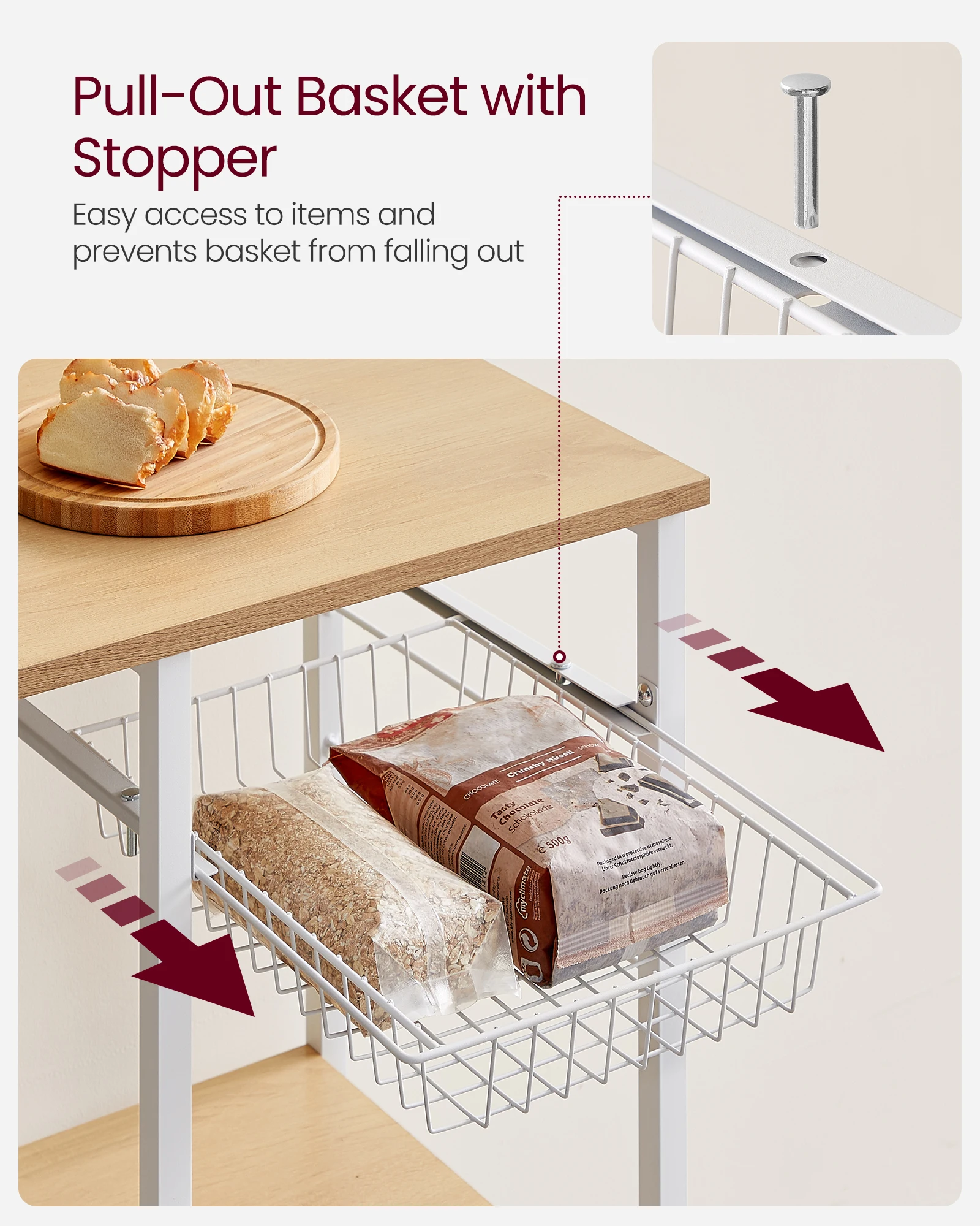 VASAGLE Baker's Rack, Microwave Stand, Kitchen Storage Rack with Wire Basket, 6 Hooks, and Shelves, for Spices, Pots 4