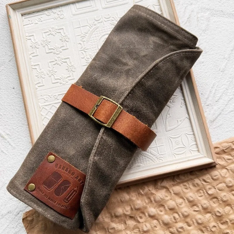 오일 왁스 가죽 펜 롤 아트 학생 여행용 휴대용 미술 그림 창작 도구 보관 연필 케이스 방수 캔버스 가방